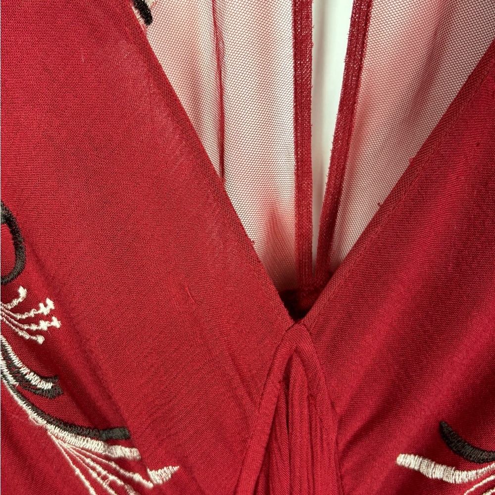 Free People Bonjour Floral Embroidered Long Sleeve Mini Dress Size Small Red - Picture 10 of 13
